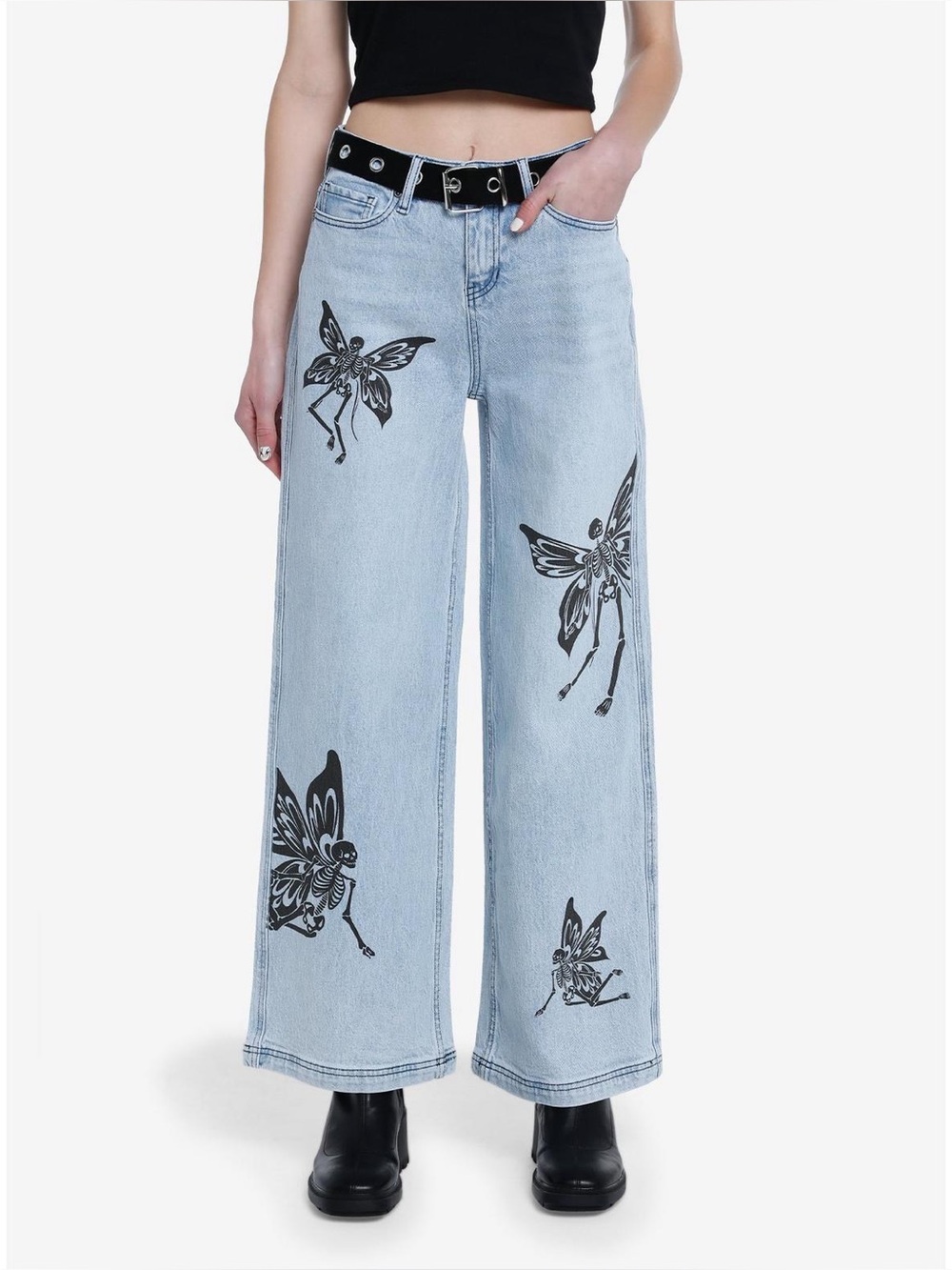 Hot Topic Sweet Society Skeleton Fairy Wide Leg Jeans in Blue Size 11